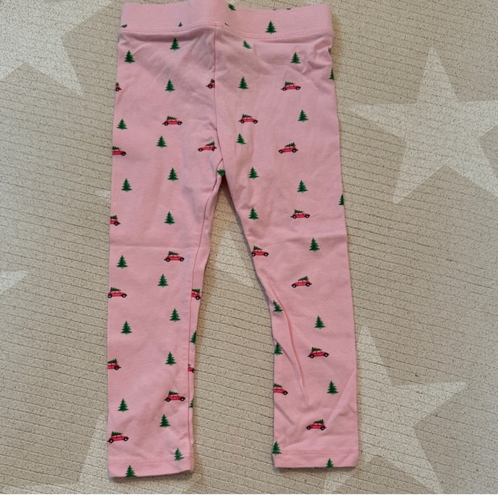 Pink Kids Leggings with Car and Tree Print